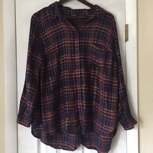 NWOT lucky plaid shirt w/ gold metallic thread